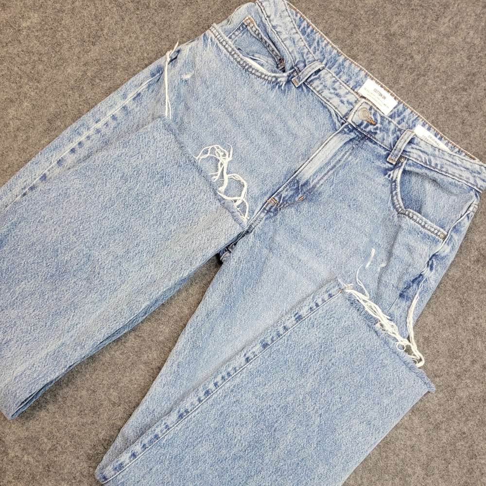 Cotton On Jeans Womens 8 Blue Denim Distressed Original Straight Leg Frayed Hem
